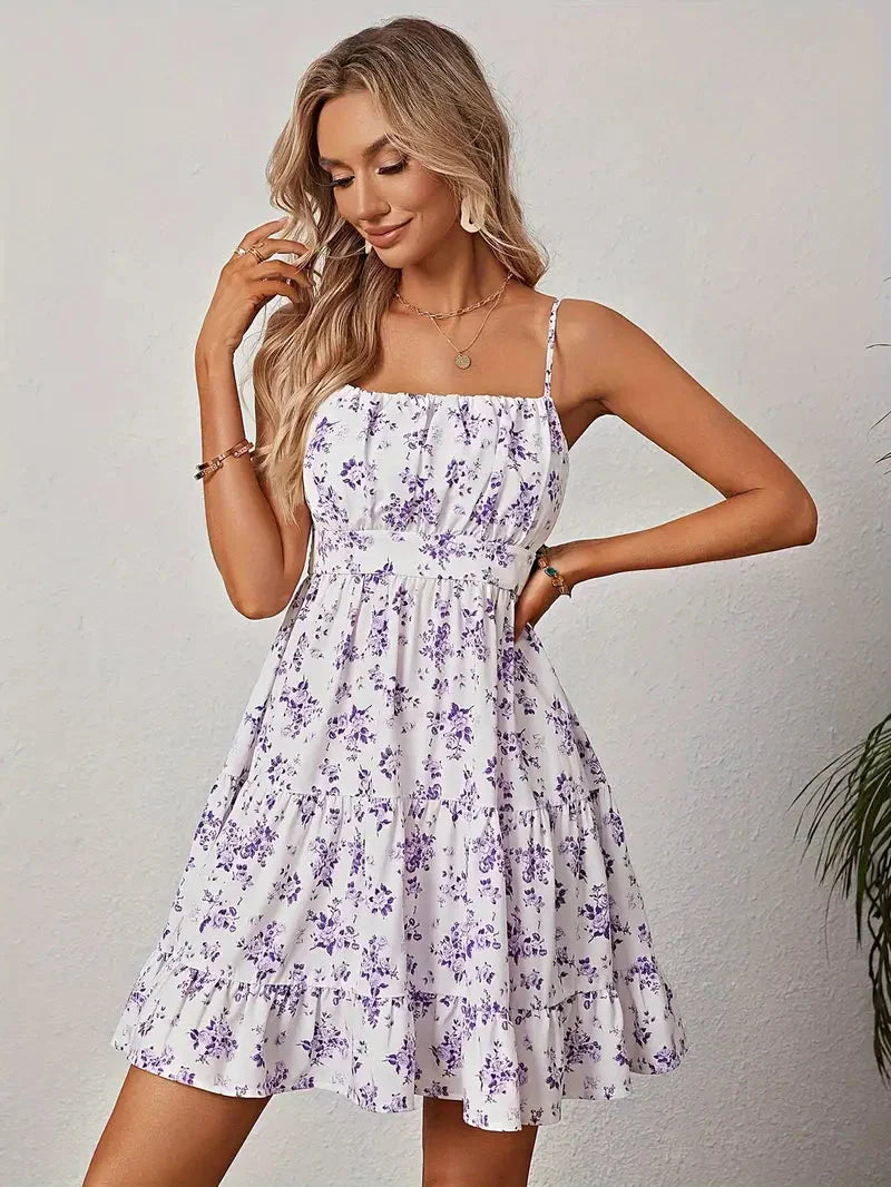 Floral Dress, Mini, Spaghetti Strap, Summer Dress, Party Dress-Fashion Nora