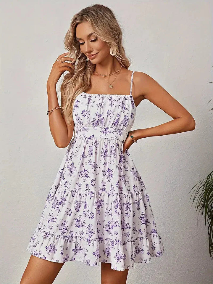 Floral Dress, Mini, Spaghetti Strap, Summer Dress, Party Dress-Fashion Nora