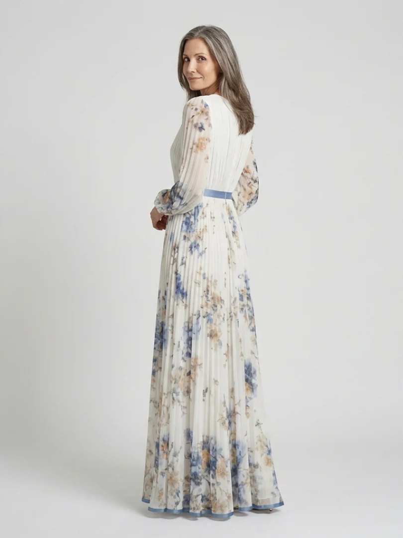 Floral Maxi Dress | Long Sleeve | V Neck-Fashion Nora