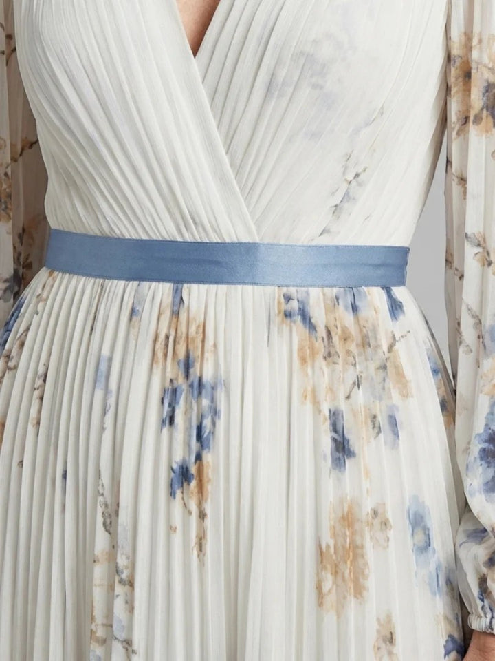 Floral Maxi Dress | Long Sleeve | V Neck-Fashion Nora