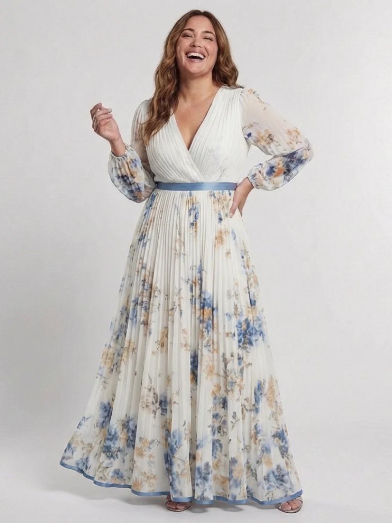 Floral Maxi Dress | Long Sleeve | V Neck-Fashion Nora
