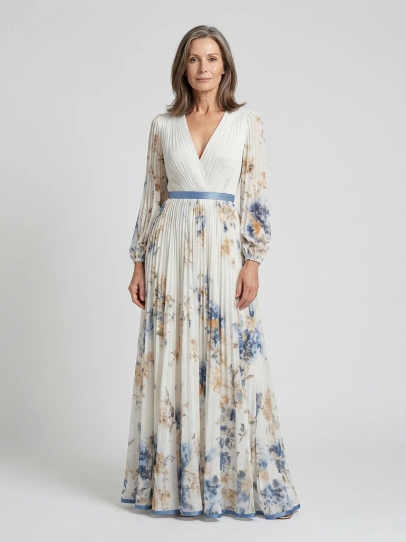 Floral Maxi Dress | Long Sleeve | V Neck-Fashion Nora