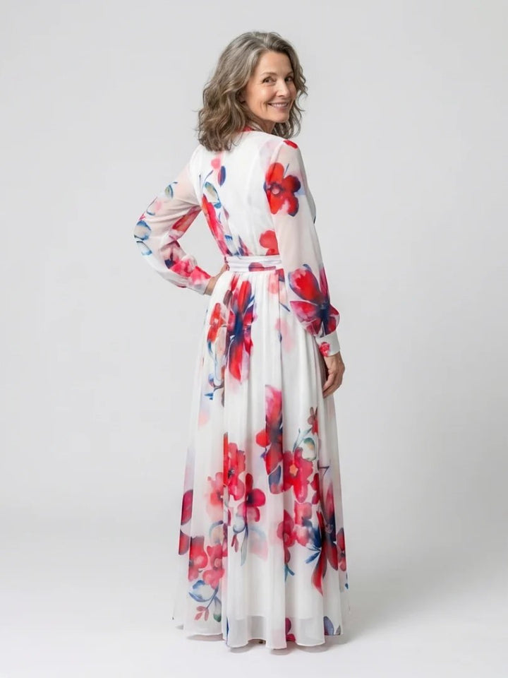 Floral Maxi Dress | Long Sleeve Wrap | Tie Waist-Fashion Nora