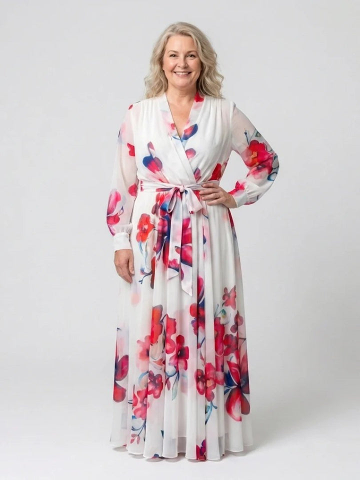 Floral Maxi Dress | Long Sleeve Wrap | Tie Waist-Fashion Nora
