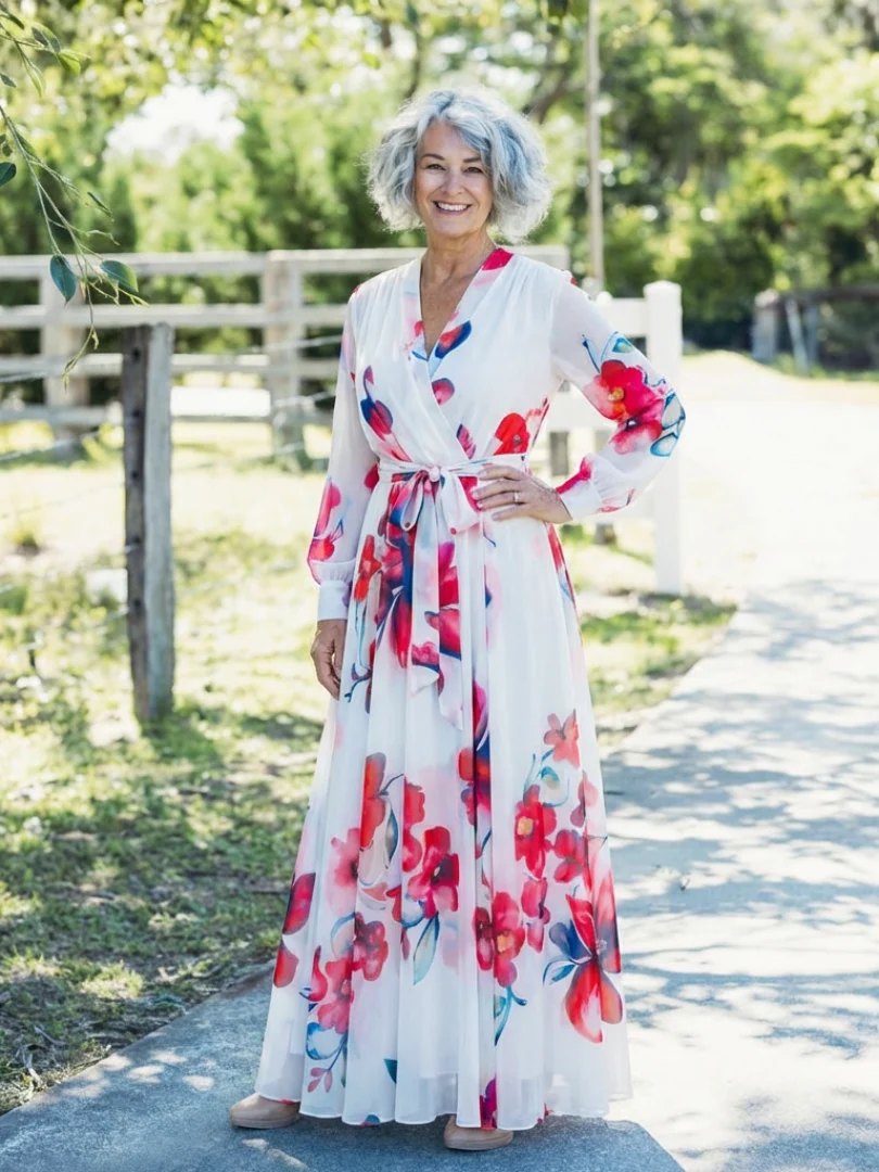 Floral Maxi Dress | Long Sleeve Wrap | Tie Waist-Fashion Nora