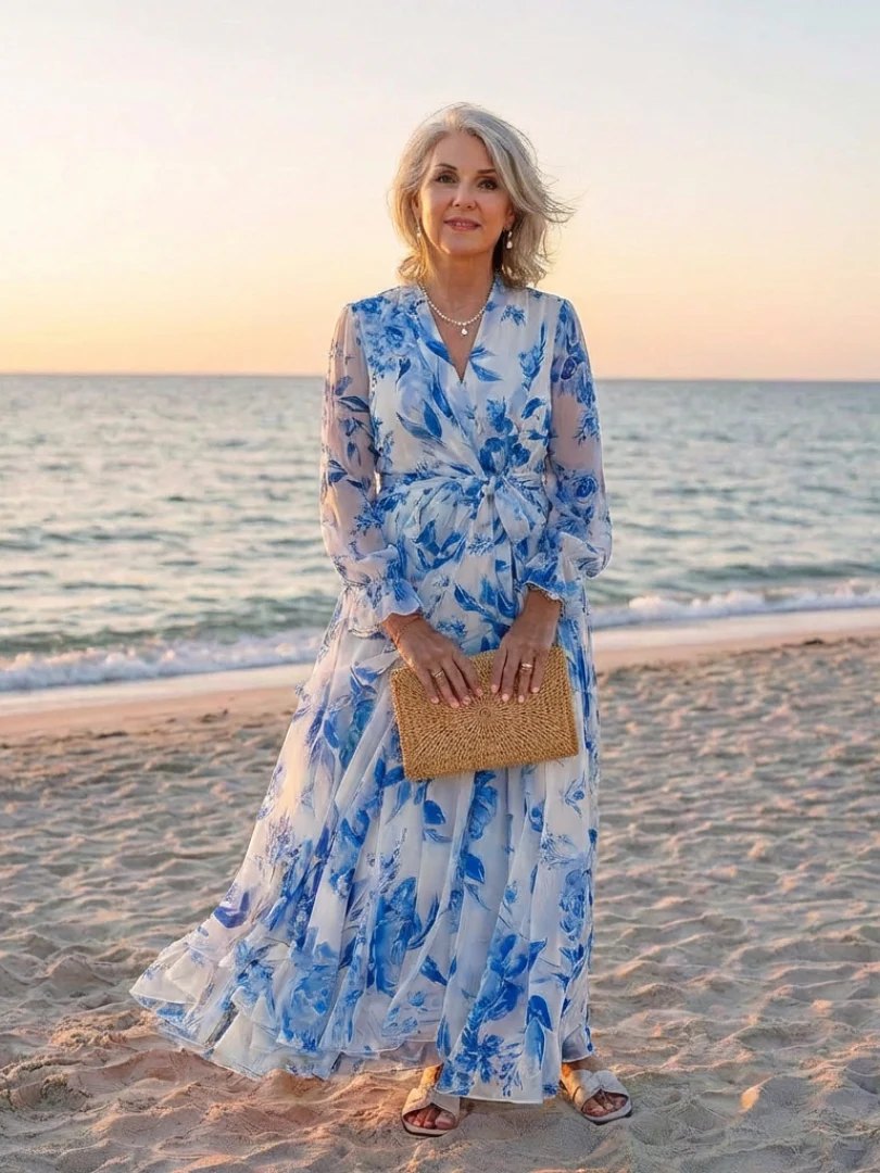 Floral Maxi Dress | Long Sleeve Wrap | Tie Waist-Fashion Nora