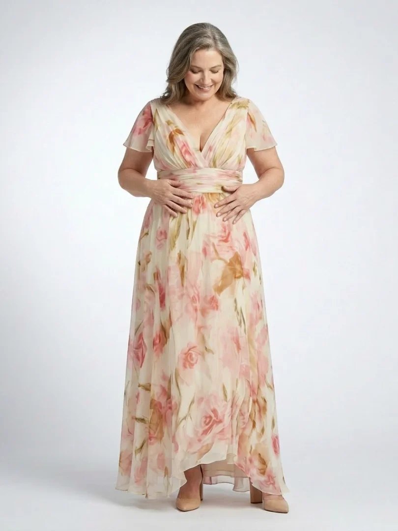 Floral Maxi Dress | Short Sleeve | V Neck-Fashion Nora