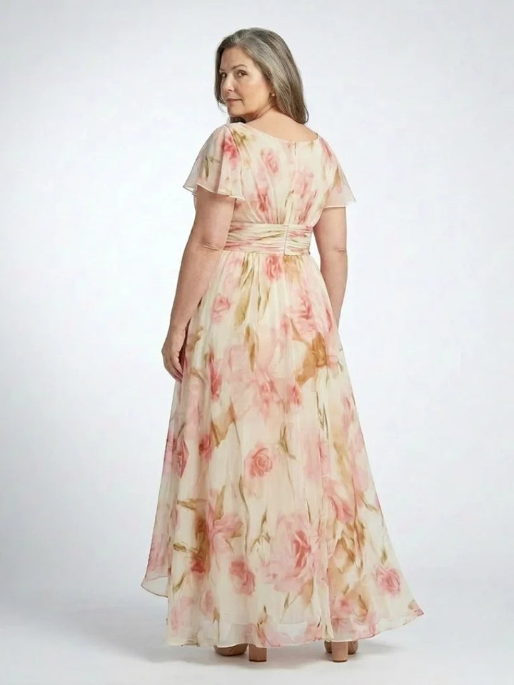 Floral Maxi Dress | Short Sleeve | V Neck-Fashion Nora