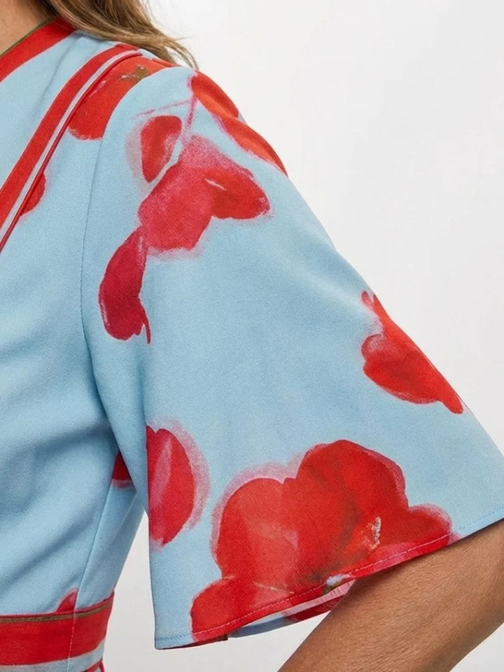 Floral Maxi Dress | Short Sleeve | V Neck-Fashion Nora