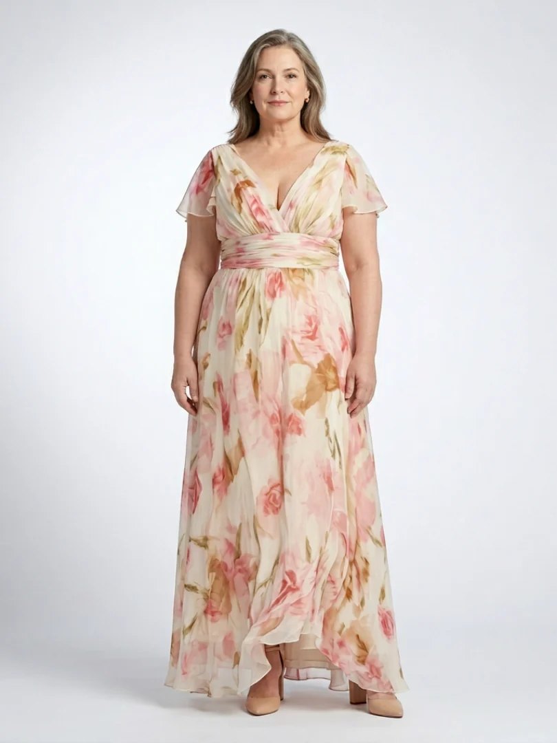 Floral Maxi Dress | Short Sleeve | V Neck-Fashion Nora