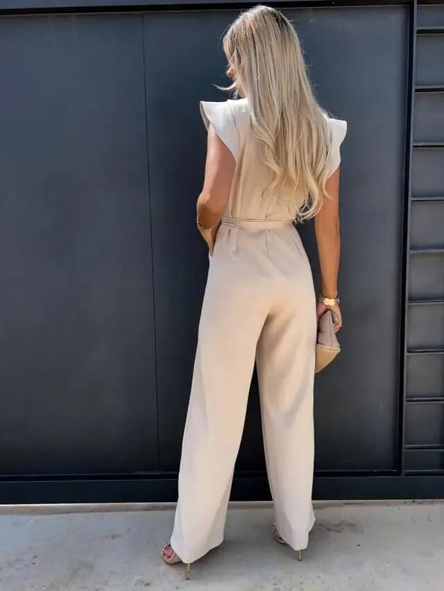 Florentine | Elegant Wide Leg Jumpsuit | Flutter Sleeve Belted-Fashion Nora