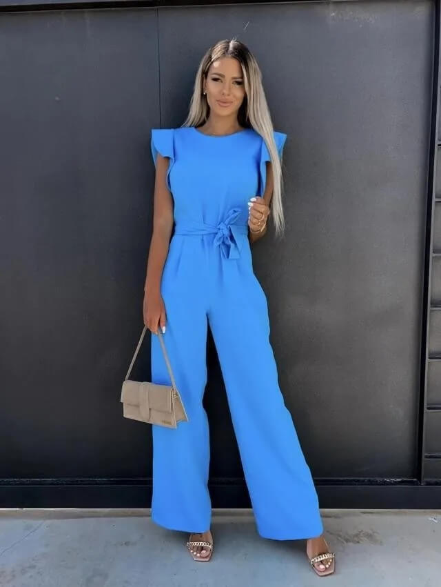 Florentine | Elegant Wide Leg Jumpsuit | Flutter Sleeve Belted-Fashion Nora
