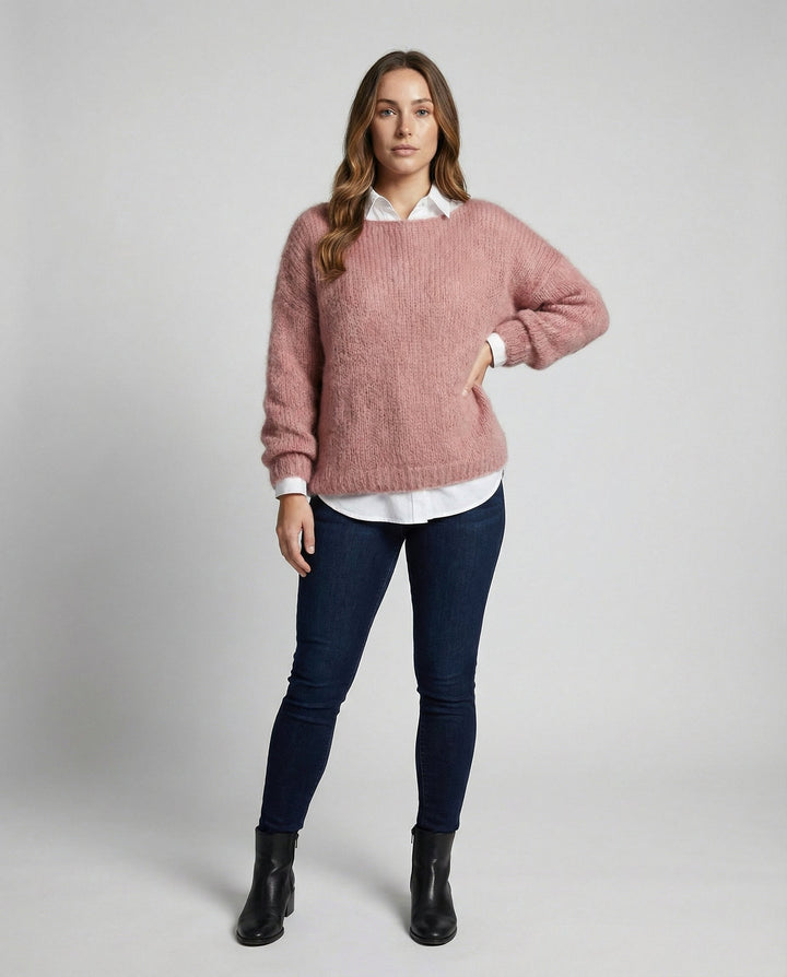 Fluffy Off-Shoulder Sweater | Brushed Knit | Relaxed Fit-Fashion Nora