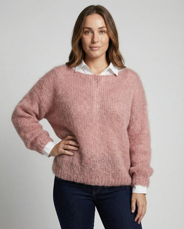 Fluffy Off-Shoulder Sweater | Brushed Knit | Relaxed Fit-Fashion Nora