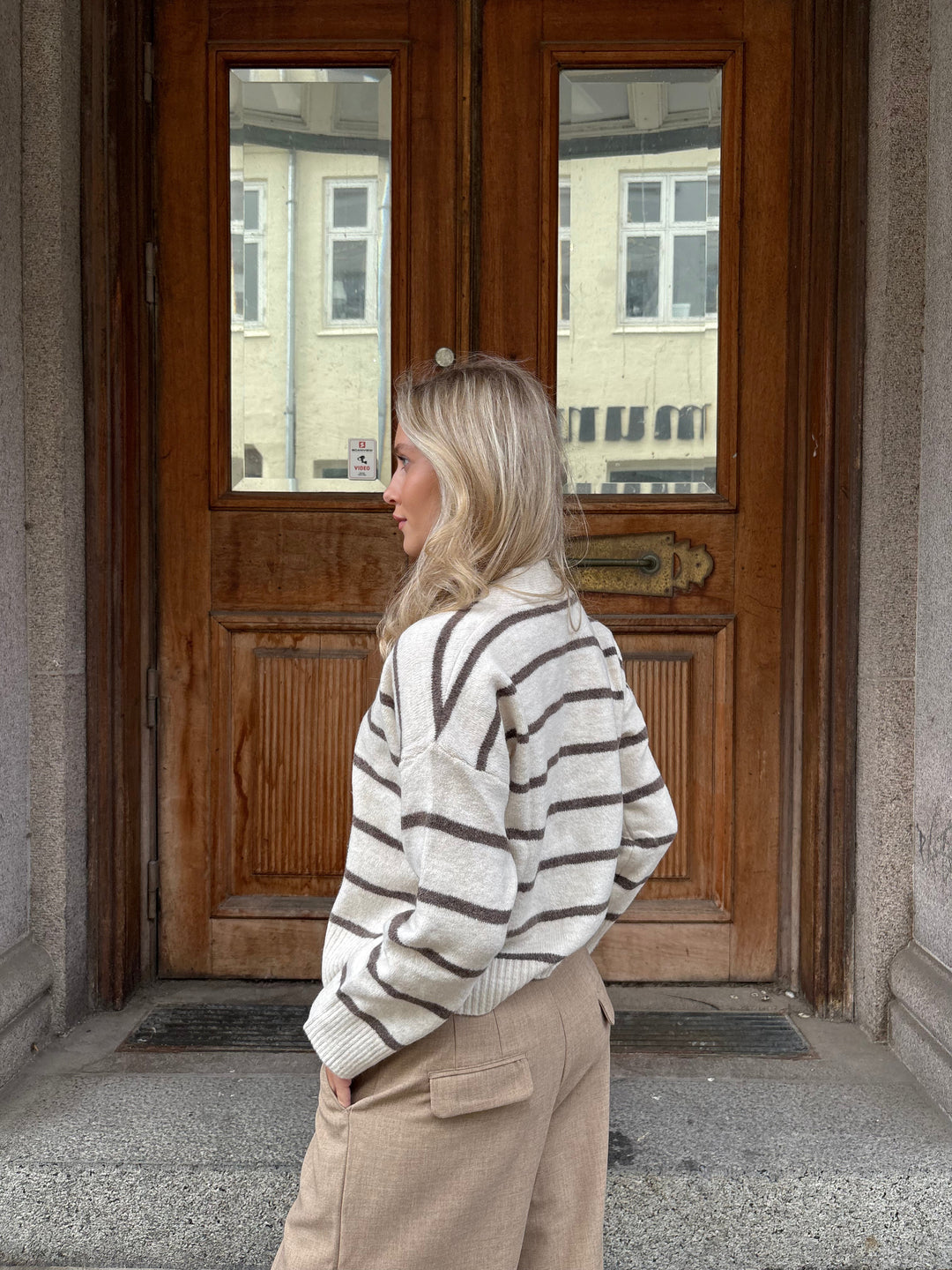 Frida Stripe Knit Cardigan - Beige/Dusty Brown-Fashion Nora