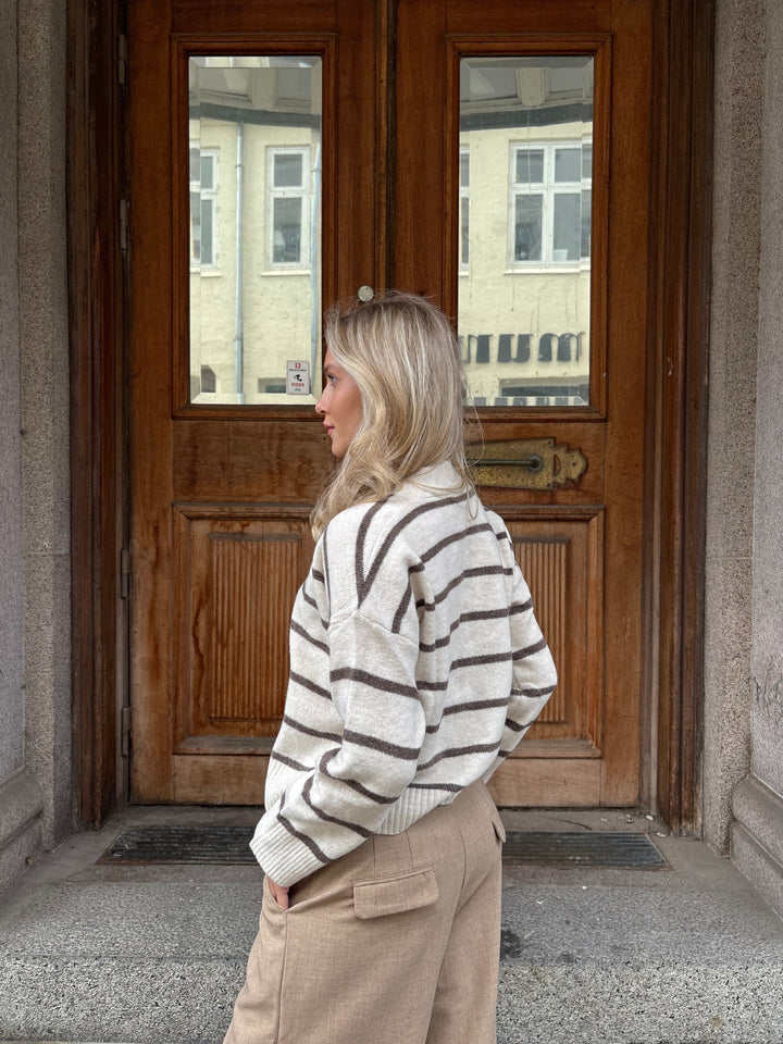 Frida Stripe Knit Cardigan - Beige/Dusty Brown-Fashion Nora