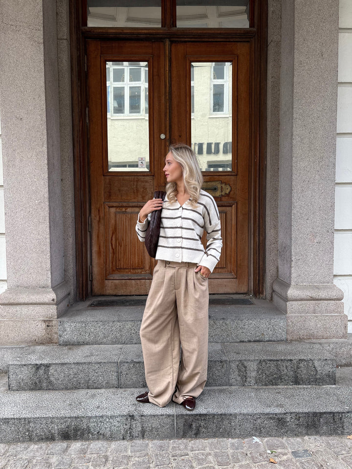 Frida Stripe Knit Cardigan - Beige/Dusty Brown-Fashion Nora