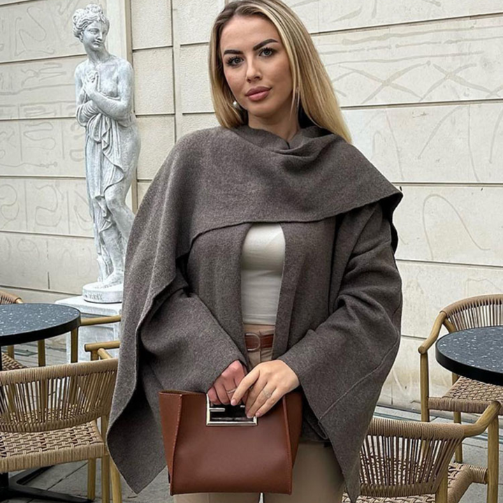 Harper | Draped Shawl Collar Coat | Oversized Cape Wrap-Fashion Nora
