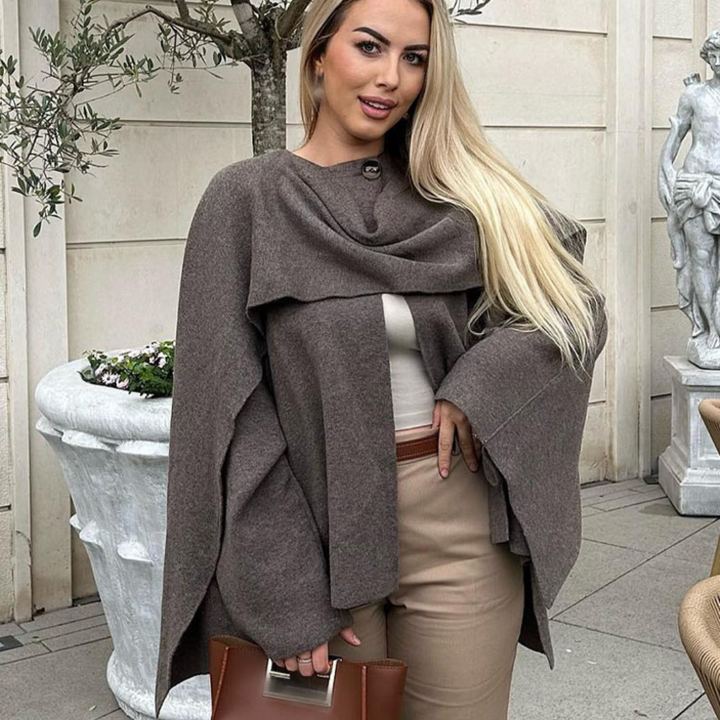 Harper | Draped Shawl Collar Coat | Oversized Cape Wrap-Fashion Nora