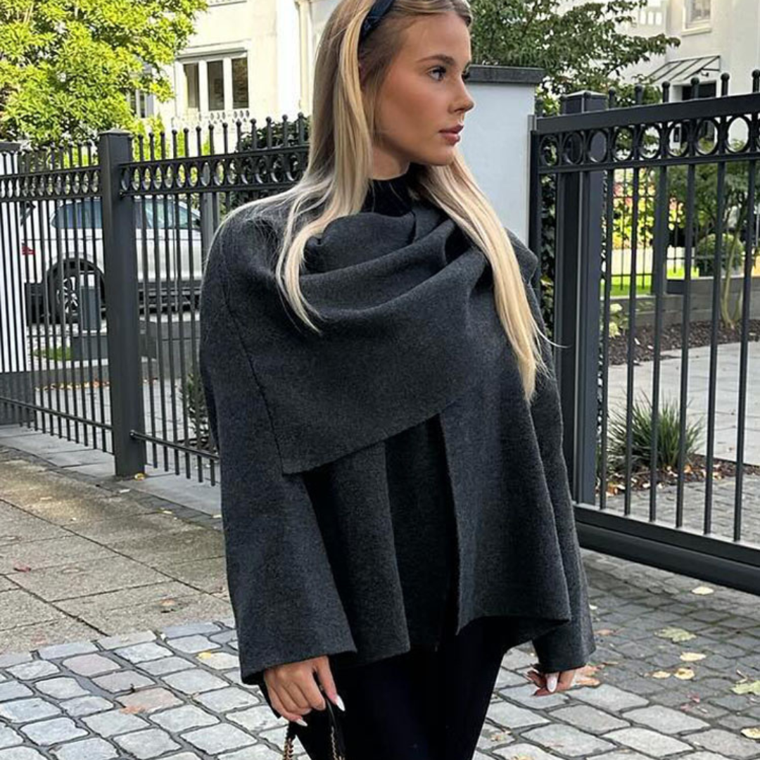 Harper | Draped Shawl Collar Coat | Oversized Cape Wrap-Fashion Nora