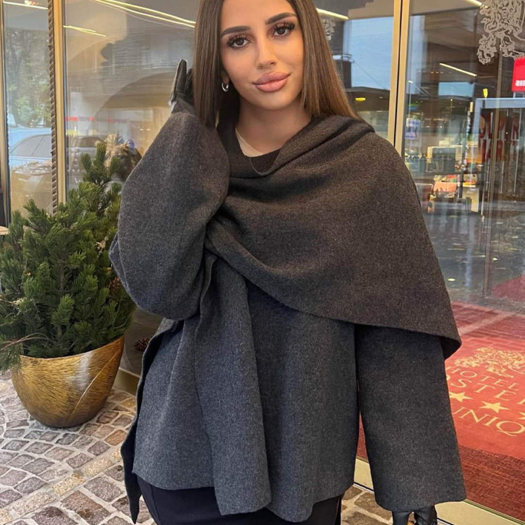 Harper | Draped Shawl Collar Coat | Oversized Cape Wrap-Fashion Nora