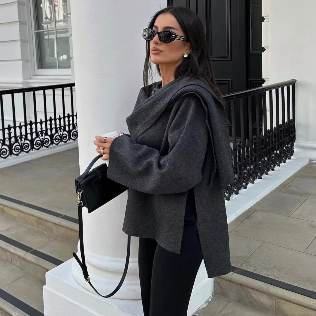 Harper | Draped Shawl Collar Coat | Oversized Cape Wrap-Fashion Nora
