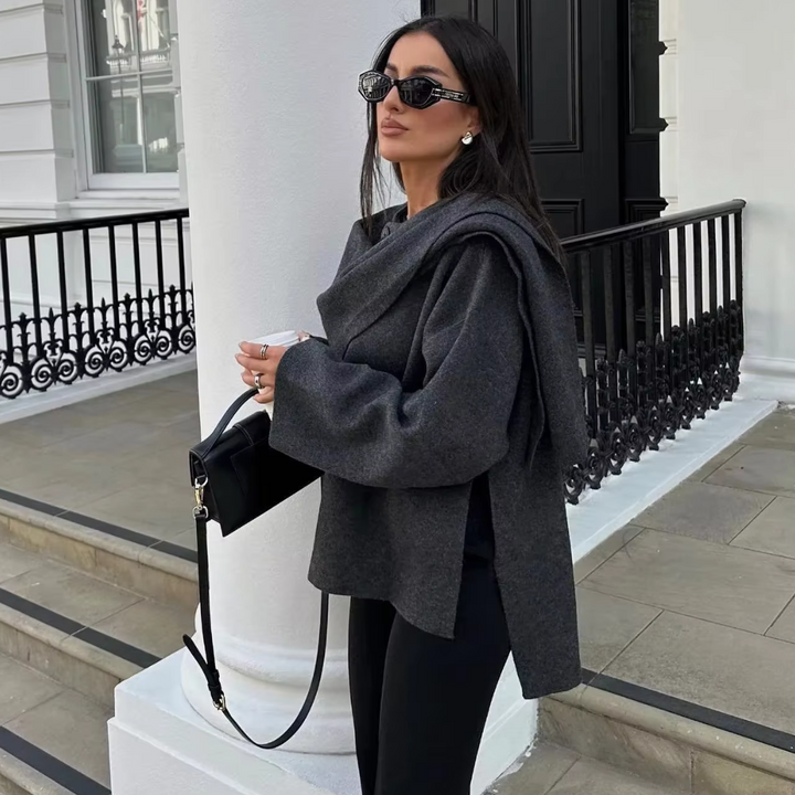 Harper | Draped Shawl Collar Coat | Oversized Cape Wrap-Fashion Nora