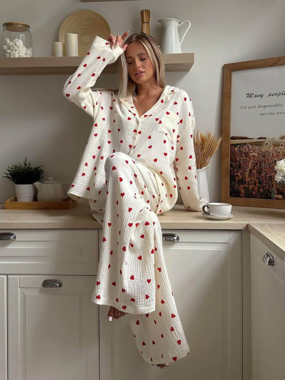 Heart Print Pyjama Set | Women's Long Sleeve Pyjamas Set-Fashion Nora