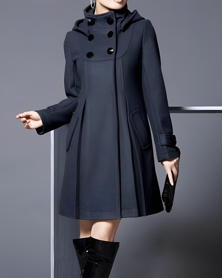 Hooded A Line Coat | Side Pockets | Flared Winter Coat-Fashion Nora