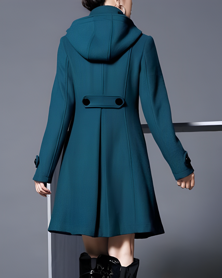 Hooded A Line Coat | Side Pockets | Flared Winter Coat-Fashion Nora