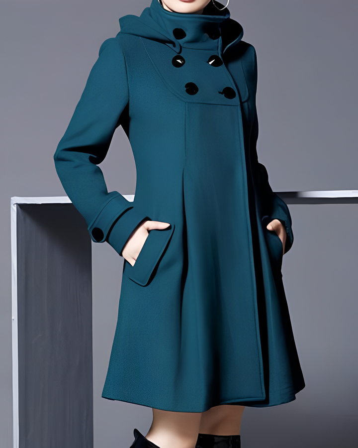 Hooded A Line Coat | Side Pockets | Flared Winter Coat-Fashion Nora