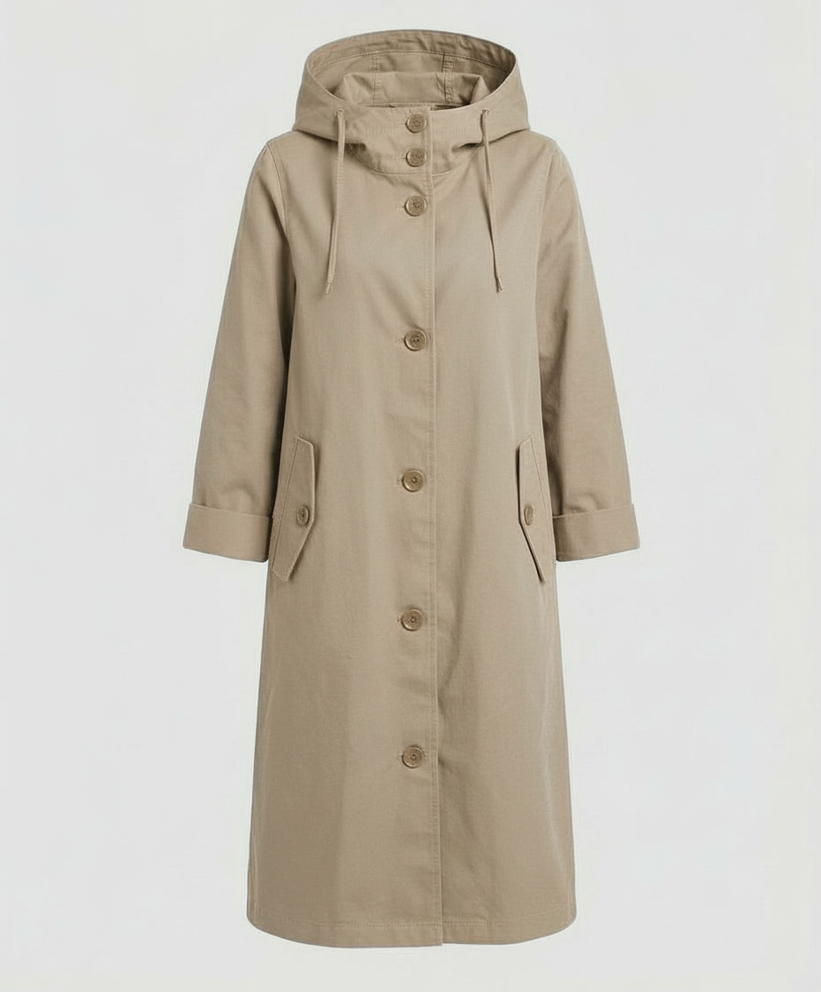 Hooded Rain Trench Coat | Lightweight | Button Front-Fashion Nora