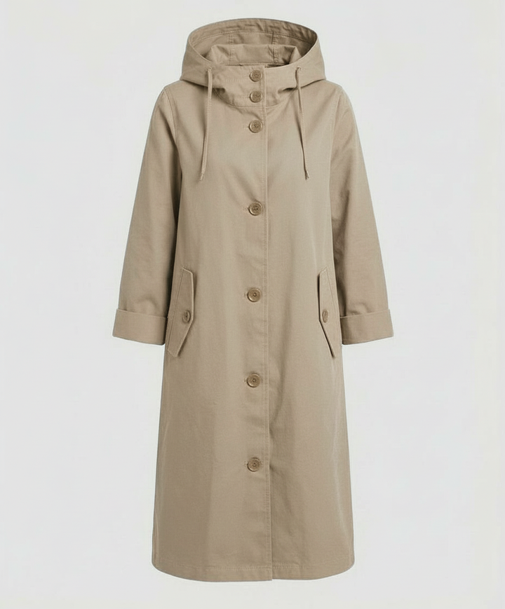 Hooded Rain Trench Coat | Lightweight | Button Front-Fashion Nora