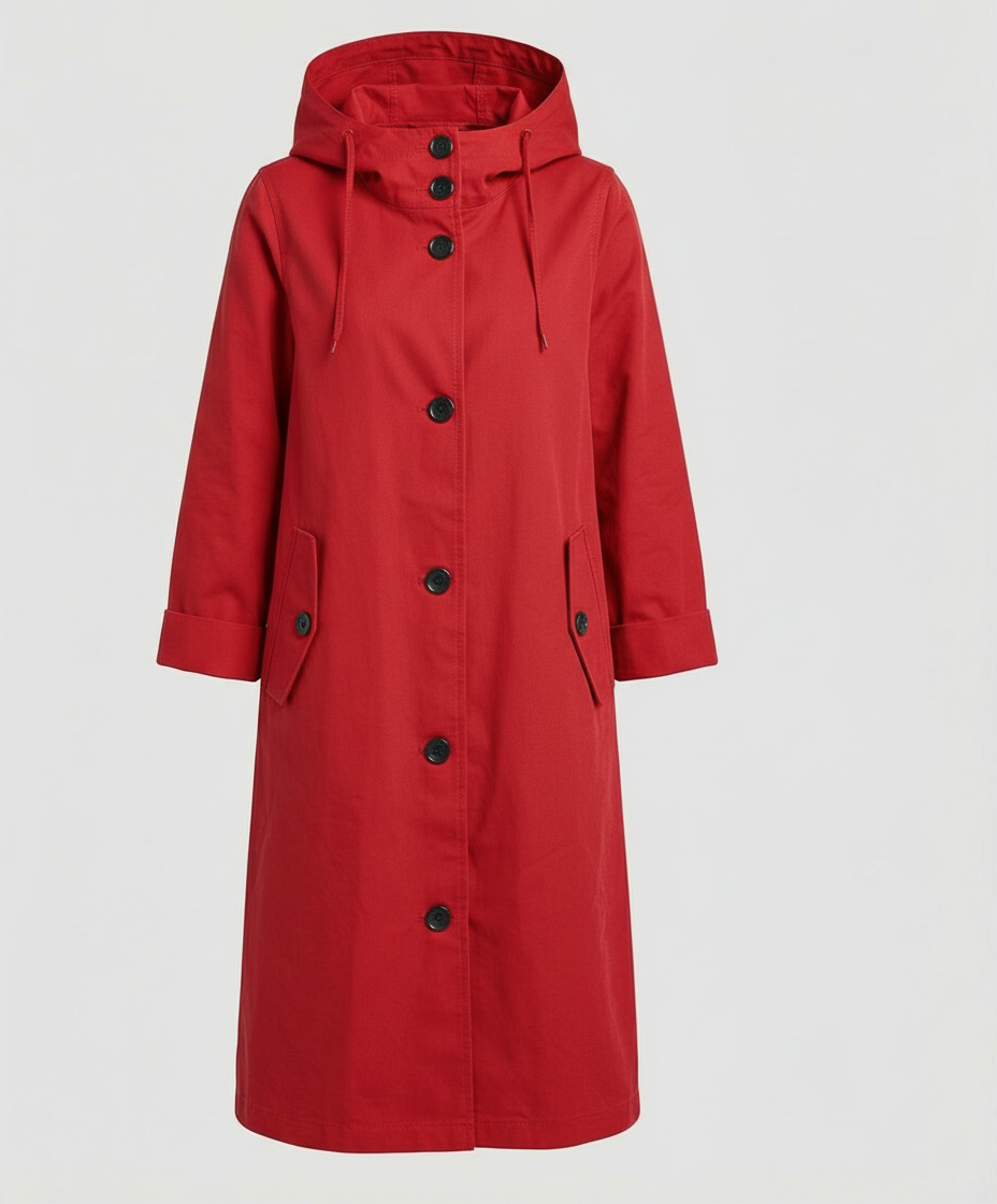 Hooded Rain Trench Coat | Lightweight | Button Front-Fashion Nora