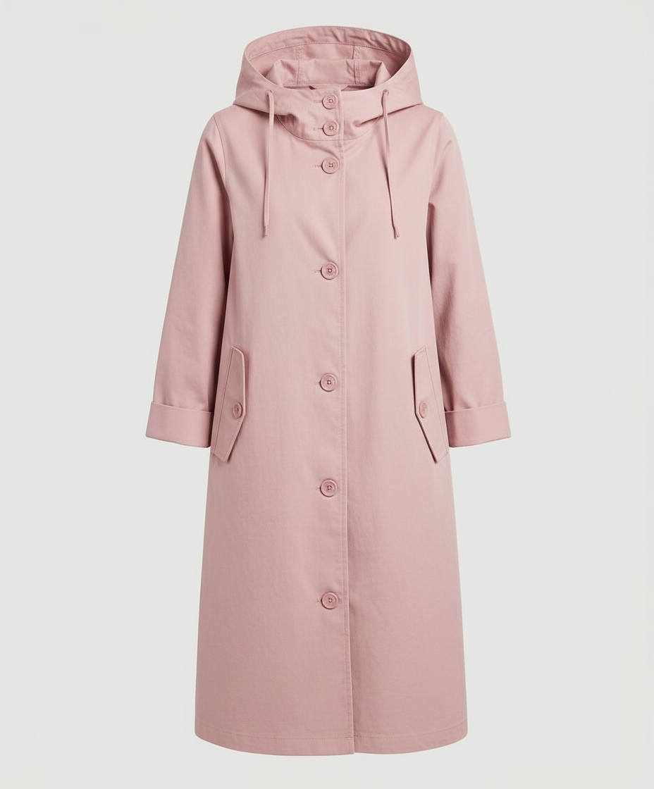 Hooded Rain Trench Coat | Lightweight | Button Front-Fashion Nora