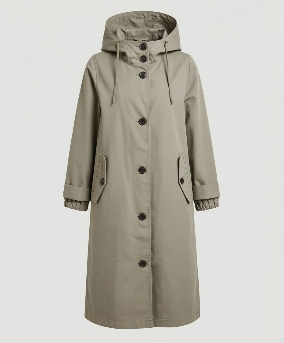 Hooded Rain Trench Coat | Lightweight | Button Front-Fashion Nora