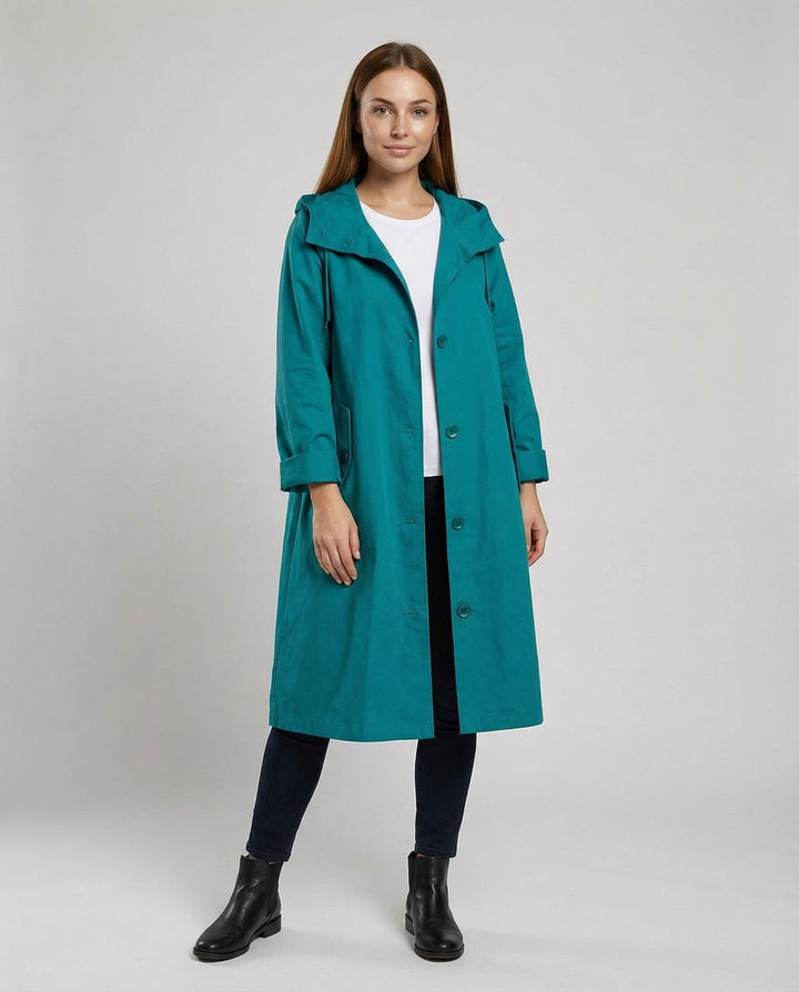 Hooded Rain Trench Coat | Lightweight | Button Front-Fashion Nora