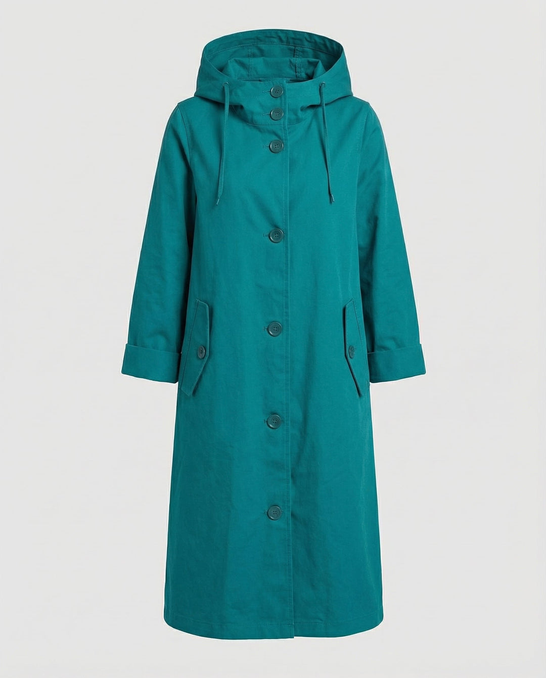 Hooded Rain Trench Coat | Lightweight | Button Front-Fashion Nora