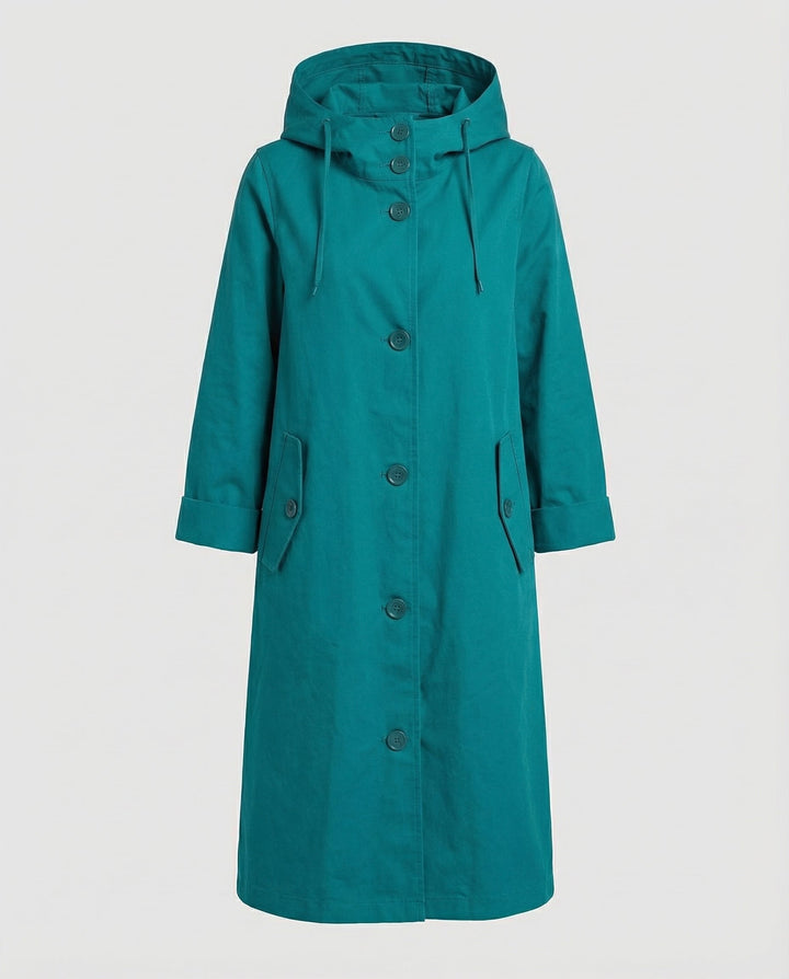 Hooded Rain Trench Coat | Lightweight | Button Front-Fashion Nora