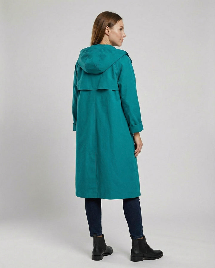 Hooded Rain Trench Coat | Lightweight | Button Front-Fashion Nora