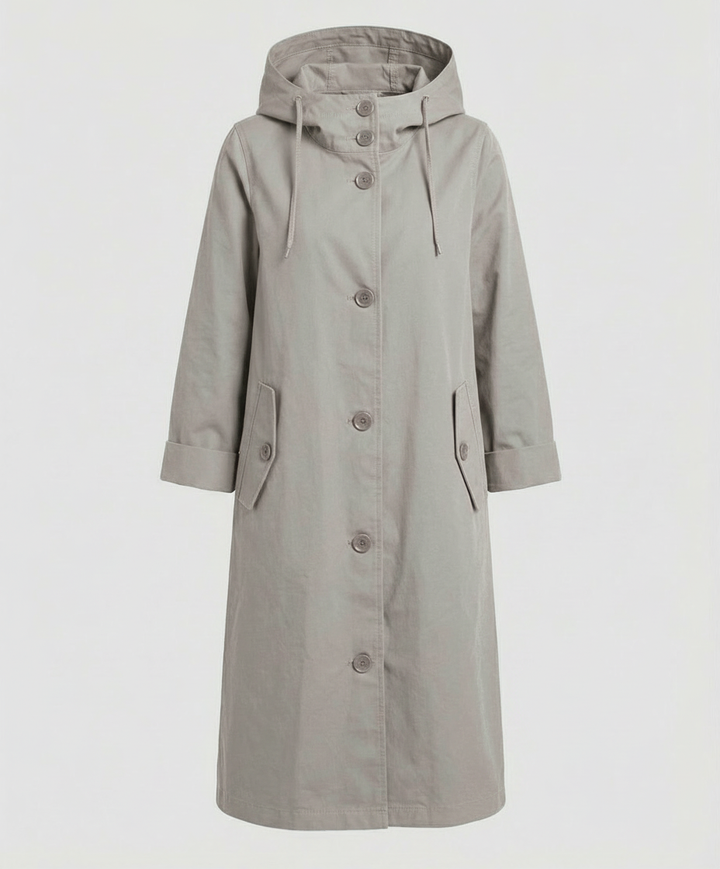 Hooded Rain Trench Coat | Lightweight | Button Front-Fashion Nora