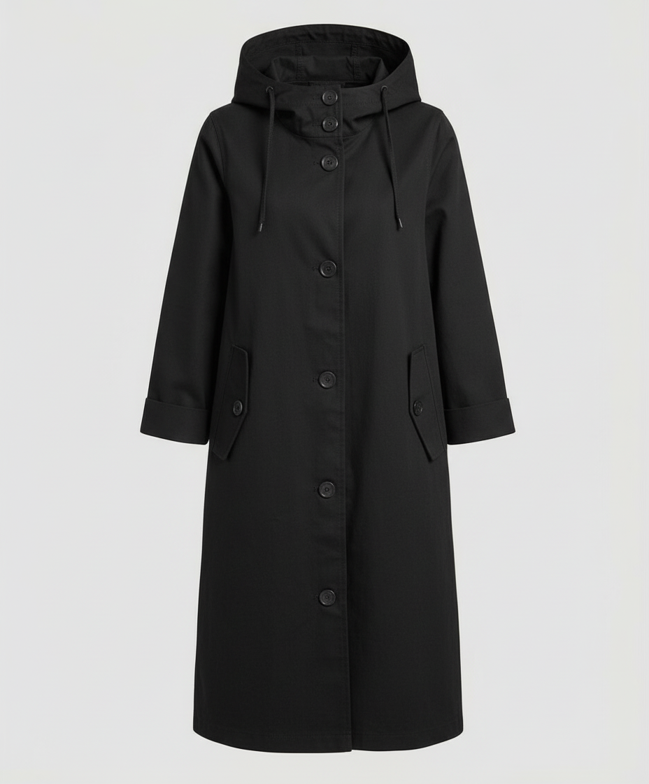 Hooded Rain Trench Coat | Lightweight | Button Front-Fashion Nora