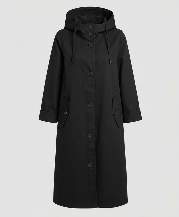 Hooded Rain Trench Coat | Lightweight | Button Front-Fashion Nora