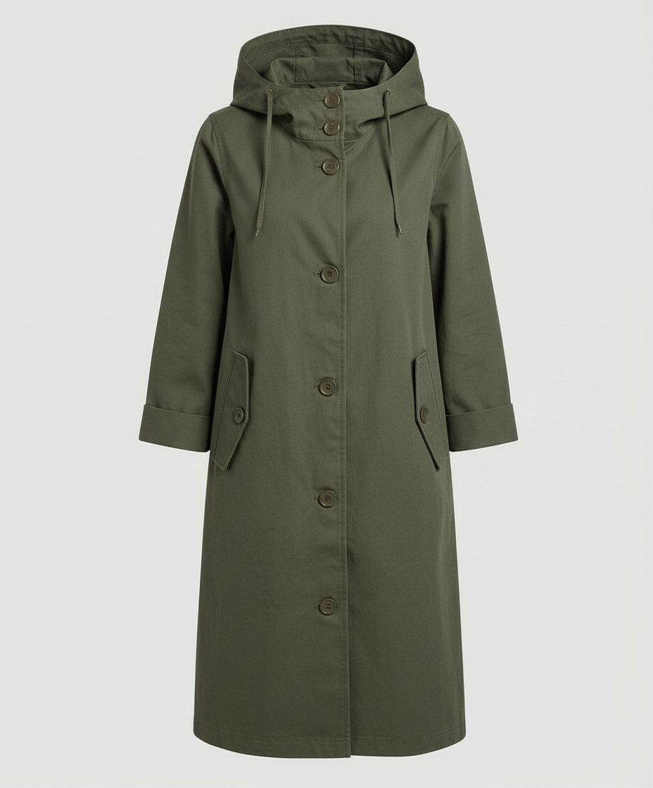 Hooded Rain Trench Coat | Lightweight | Button Front-Fashion Nora