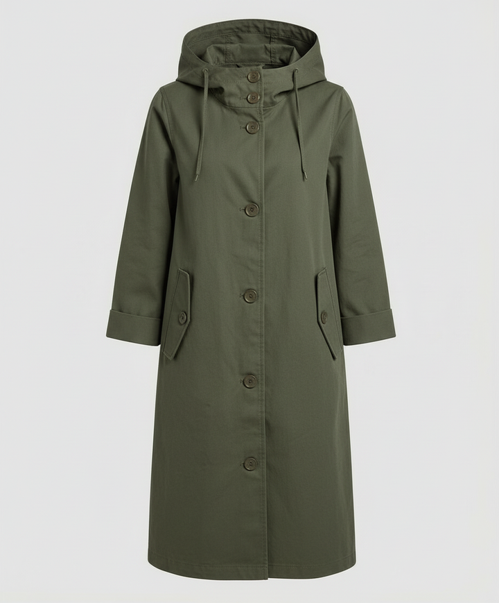 Hooded Rain Trench Coat | Lightweight | Button Front-Fashion Nora