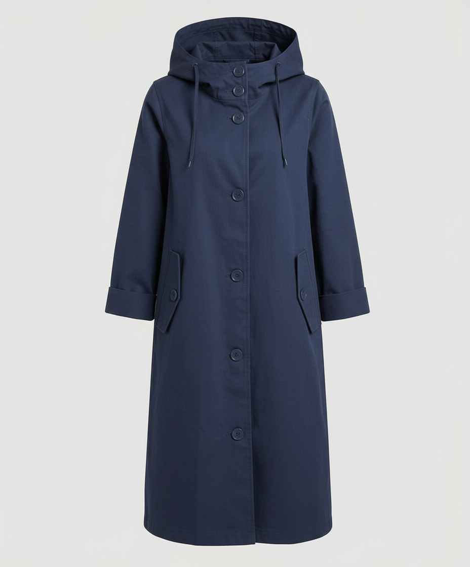 Hooded Rain Trench Coat | Lightweight | Button Front-Fashion Nora