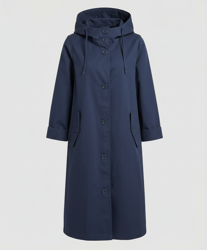 Hooded Rain Trench Coat | Lightweight | Button Front-Fashion Nora