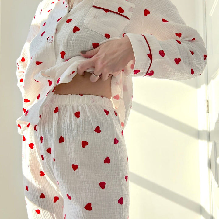 Heart Pyjamas | Muslin Pyjama Set Women | Long Sleeve-Fashion Nora