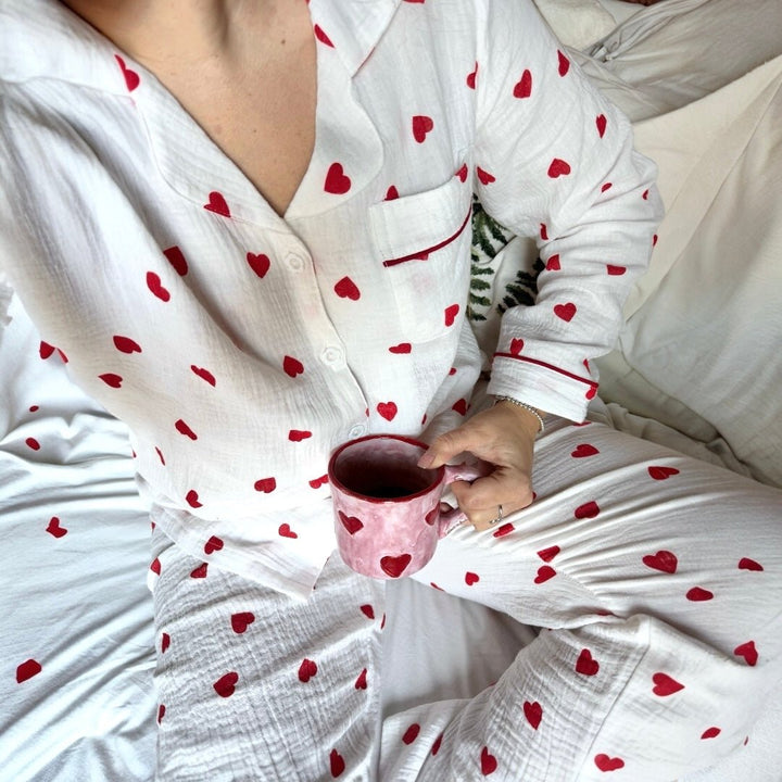 Heart Pyjamas | Muslin Pyjama Set Women | Long Sleeve-Fashion Nora