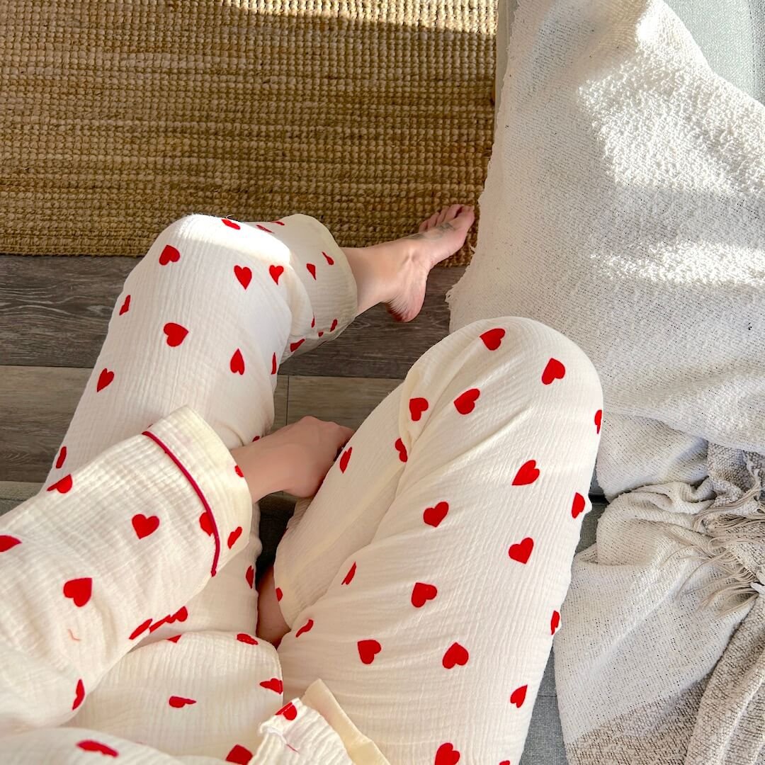 Heart Pyjamas | Muslin Pyjama Set Women | Long Sleeve-Fashion Nora